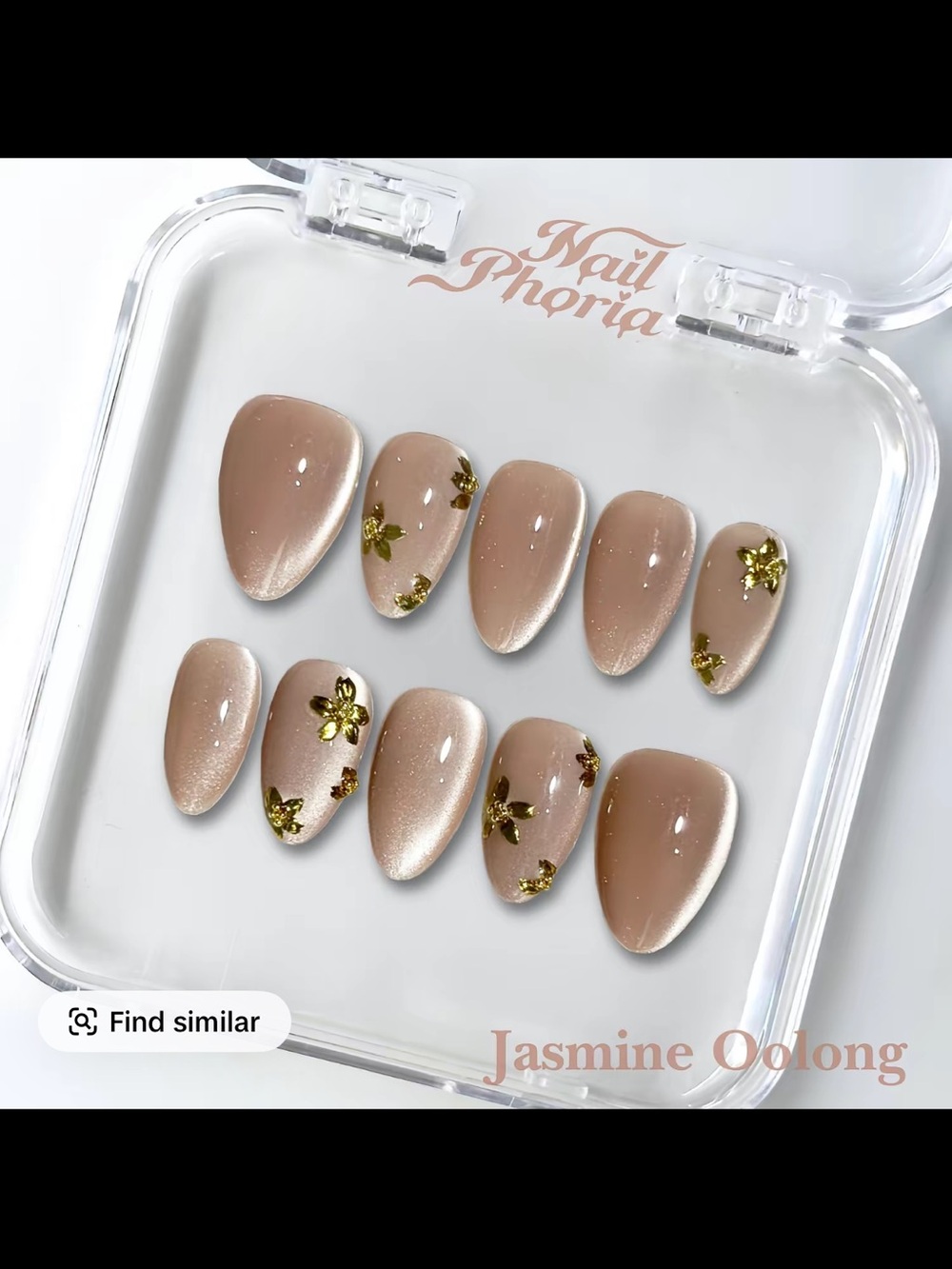 Nailphoria Jasmine Oolong Nude Press-On Nails with Gold Floral Accents